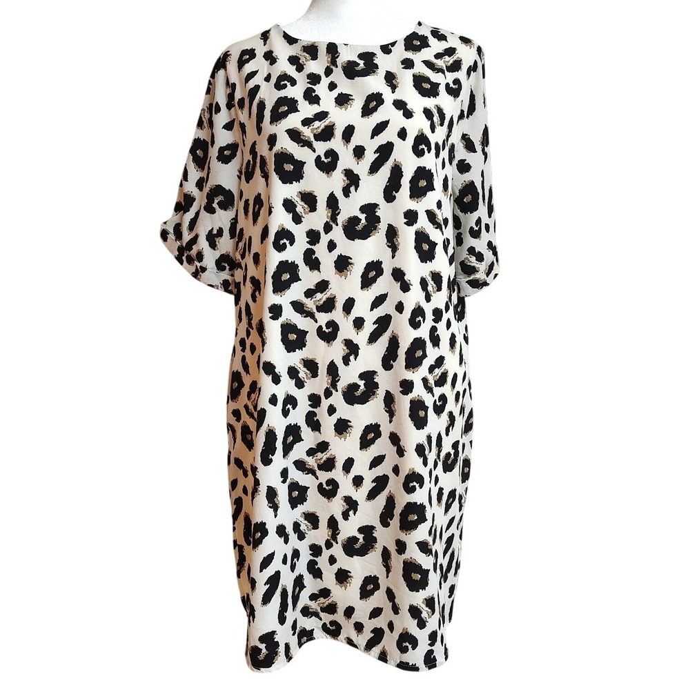 JODIFL Leopard Print Midi Dress in Black and Cream